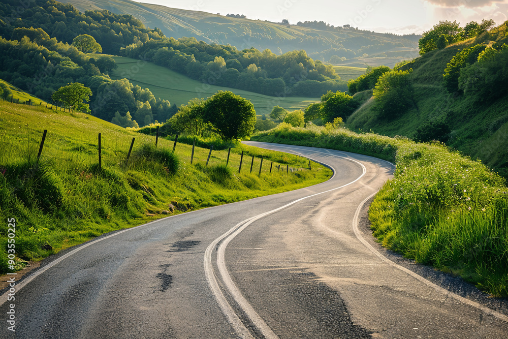 Straight road winding through a landscape, symbolizing ethics Straight road winding through a landscape, symbolizing ethics