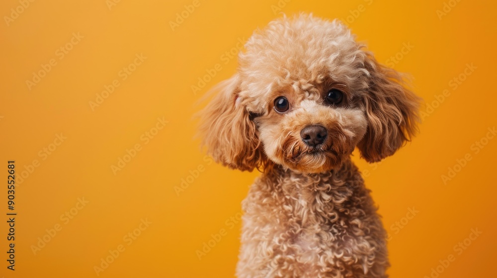 A Close-Up Portrait of a Brown Poodle with a Yellow Background A Close-Up Portrait of a Brown Poodle with a Yellow Background