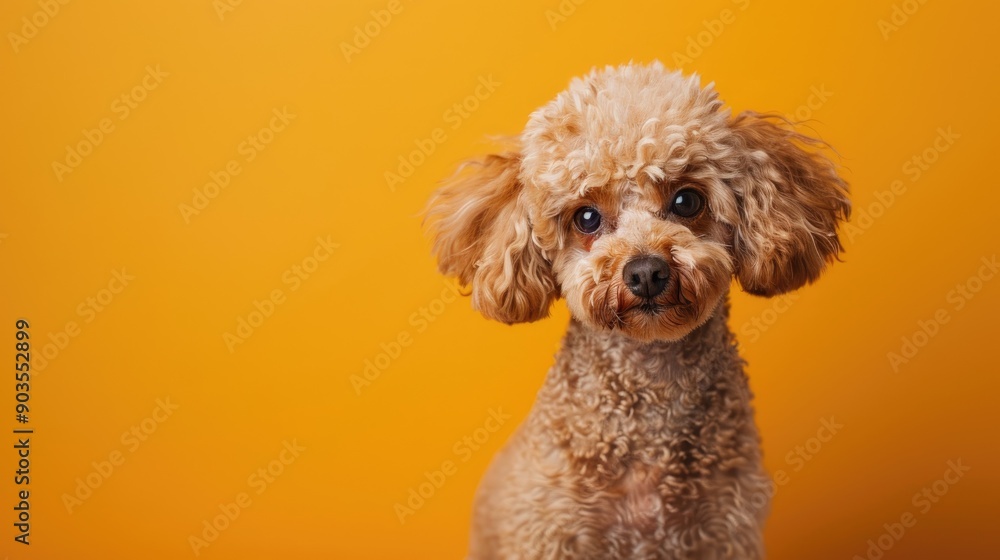 A Close-Up Portrait of a Brown Poodle Against a Yellow Background A Close-Up Portrait of a Brown Poodle Against a Yellow Background