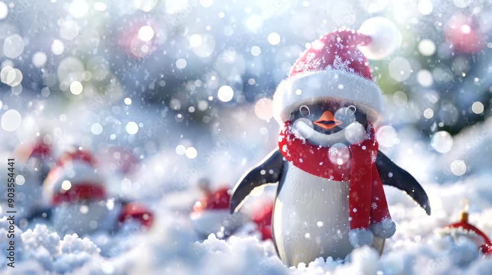 a festive wallpaper featuring cute penguin dressed in Santa hats and scarves, christmas decoration tree. seamless looping time-lapse virtual 4k video animation background a festive wallpaper featuring cute penguin dressed in Santa hats and scarves, christmas decoration tree. seamless looping time-lapse virtual 4k video animation background