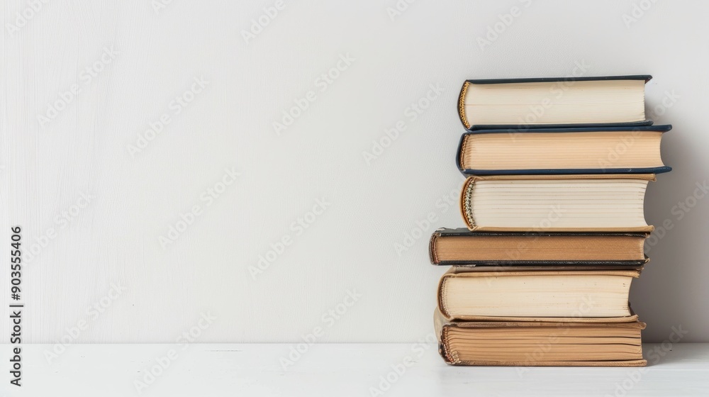 Books stack on white background with empty page school concept Books stack on white background with empty page school concept