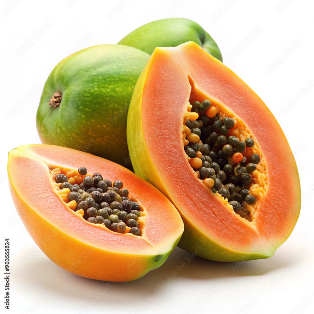Isolated Papaya. Sliced Papayas isolated on white Isolated Papaya. Sliced Papayas isolated on white