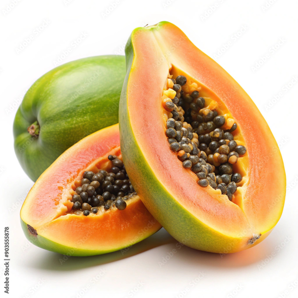 Isolated Papaya. Sliced Papayas isolated on white Isolated Papaya. Sliced Papayas isolated on white