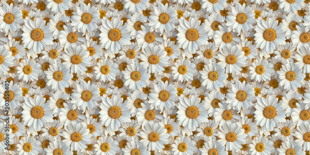A sea of white daisies with yellow centers, captured in a close-up shot A sea of white daisies with yellow centers, captured in a close-up shot