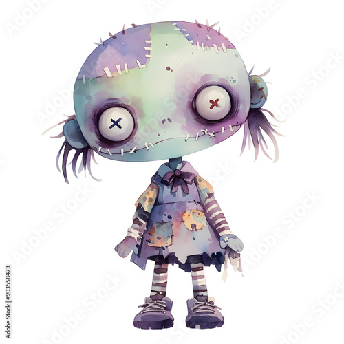 Playful vector illustration of cute kid dressed as funny pink monster doll for Halloween costume party