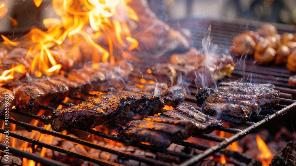 Burning firewood in fireplace and barbecue fire grill close up Burning firewood in fireplace and barbecue fire grill close up