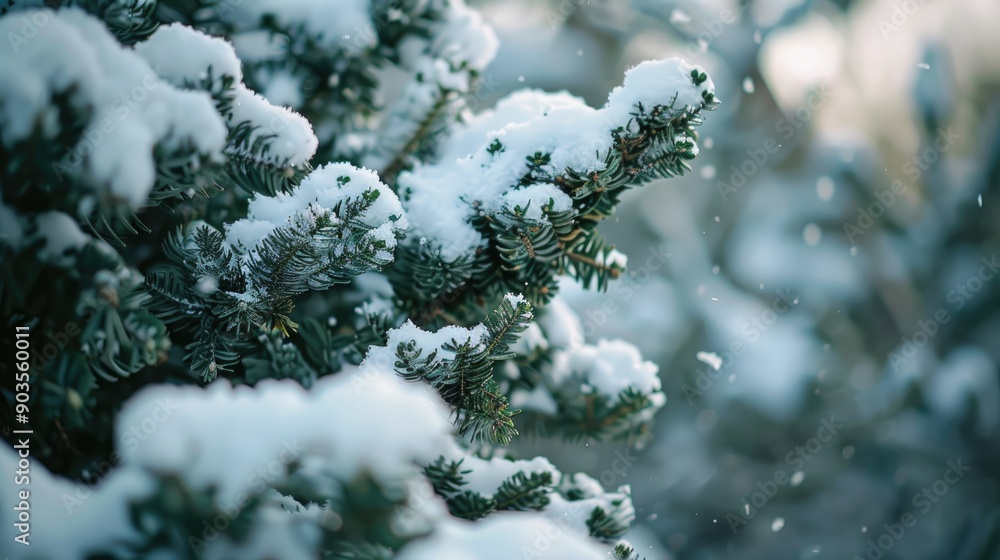 Bush covered in snow with green branches Bush covered in snow with green branches