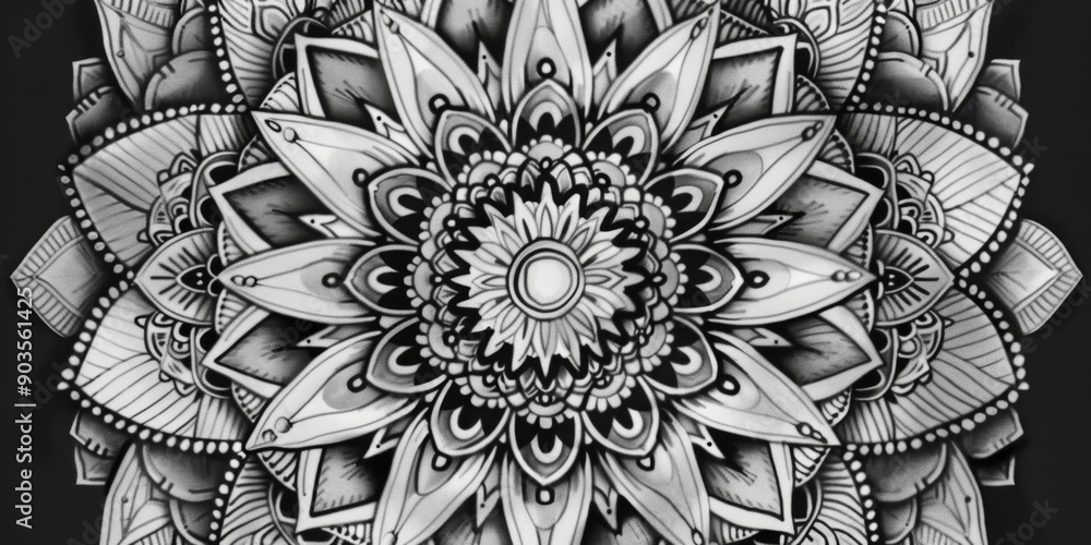 Intricate Black and White Mandala Design with Symmetrical Patterns for ...