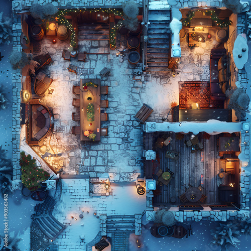 Christmas Battle Map - DnD, RPG Map for Dungeons and Dragons, Game Background, Top View, Winter