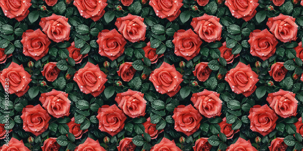a background of dewy red roses green stems with leaves a background of dewy red roses green stems with leaves