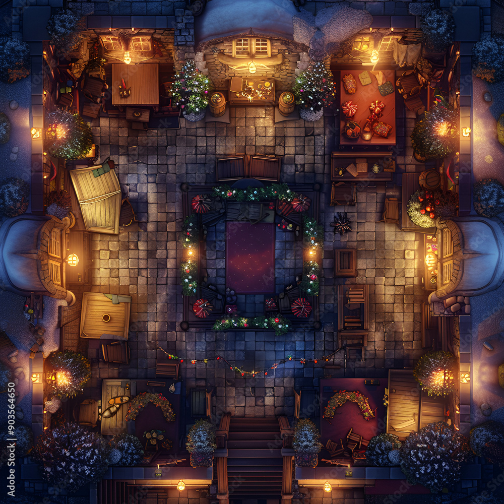 Christmas Battle Map - DnD, RPG Map for Dungeons and Dragons, Game Background, Top View, Winter Christmas Battle Map - DnD, RPG Map for Dungeons and Dragons, Game Background, Top View, Winter