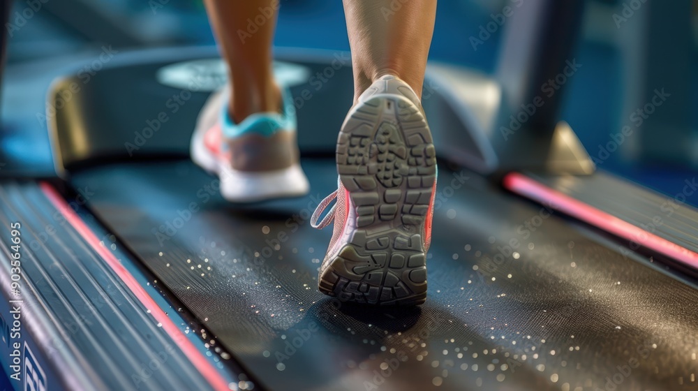 Obraz premium Stepping Towards Health: A Closer Look at Dynamic Footsteps on a Treadmill