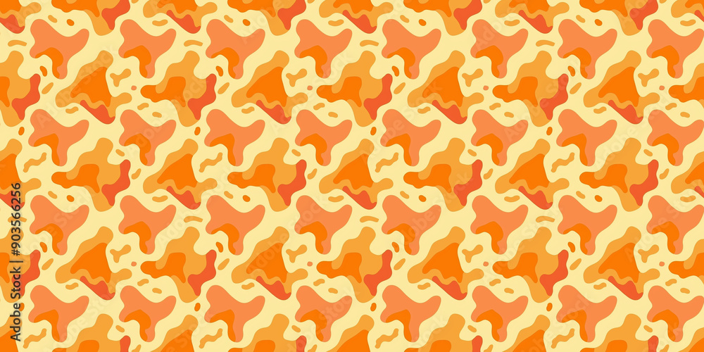 A seamless pattern of orange blobby shape on a yellow background A seamless pattern of orange blobby shape on a yellow background