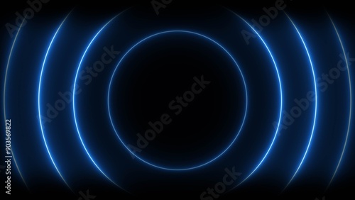 Abstract beautiful blue neon light circle radio waves background illustration.