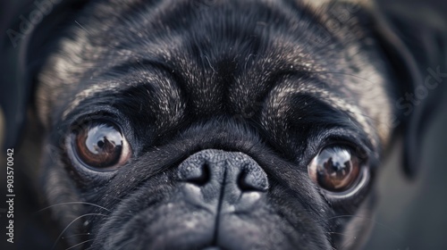 Close up of adorable pug s face photo