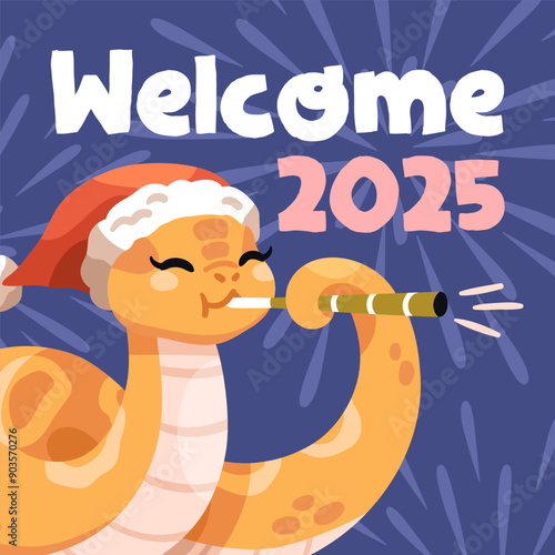 Welcome 2025, greeting post card design. Chinese New Year, holiday postcard, ...