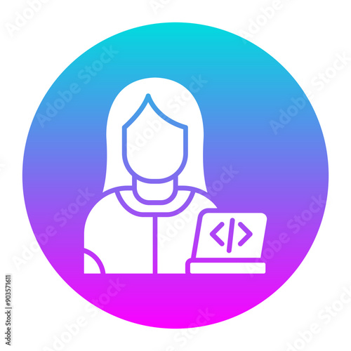 Web Designer Female vector icon. Can be used for Home Based Business iconset.