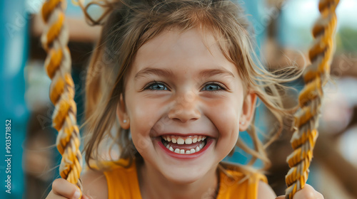 Close-up of a girl laughing with joy in a playground photo