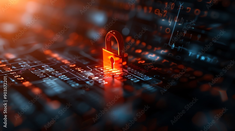 Digital security concept with a lock and data encryption graphics Digital security concept with a lock and data encryption graphics