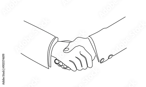 Handshake in one continuous line drawing. One line poster. Outline Handshake hands. For interior design and presentations. Vector illustration.