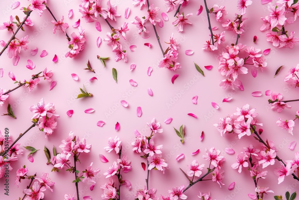 Obraz premium Pink Blossom Floral Arrangement on a Light Pink Background