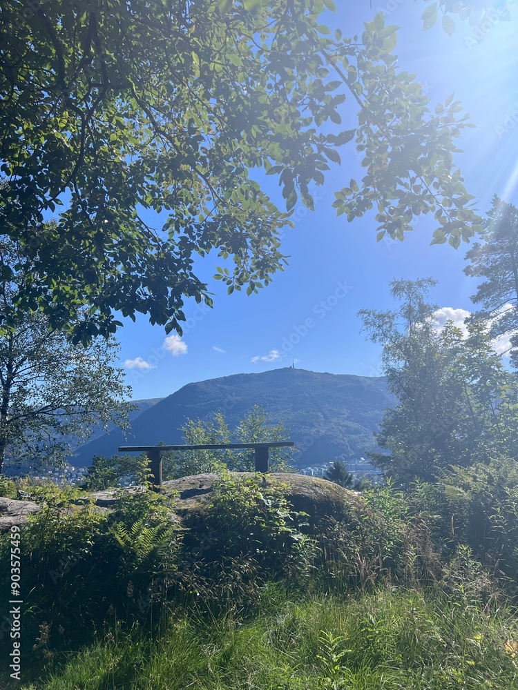 Naklejka premium Hiking Trial Mount Løvstakken Bergen Norway