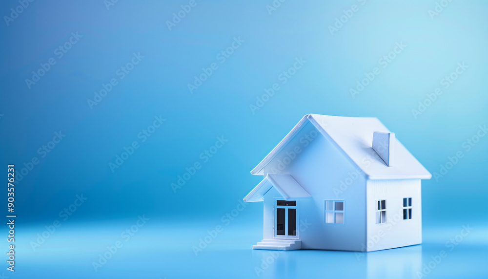 Minimalist model of a white house with a simple porch set against a smooth gradient blue background, representing simplicity and modern real estate concepts. Minimalist model of a white house with a simple porch set against a smooth gradient blue background, representing simplicity and modern real estate concepts.