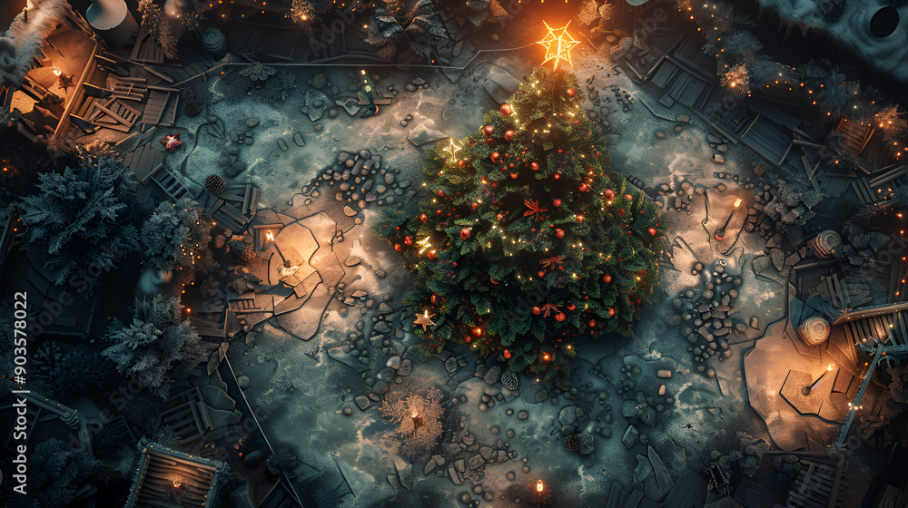 Christmas Battle Map - DnD, RPG Map for Dungeons and Dragons, Game Background, Top View, Winter Christmas Battle Map - DnD, RPG Map for Dungeons and Dragons, Game Background, Top View, Winter