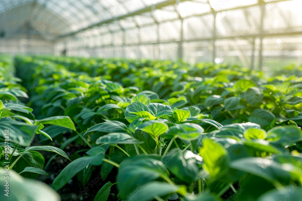 Lush Green Foliage Growing in a Greenhouse Lush Green Foliage Growing in a Greenhouse