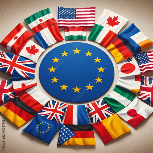 flags The Group of Seven (G7) is an intergovernmental political forum made up of Canada, France, Germany, Italy, Japan, the United Kingdom, and the United States. Additionally, the European Union photo