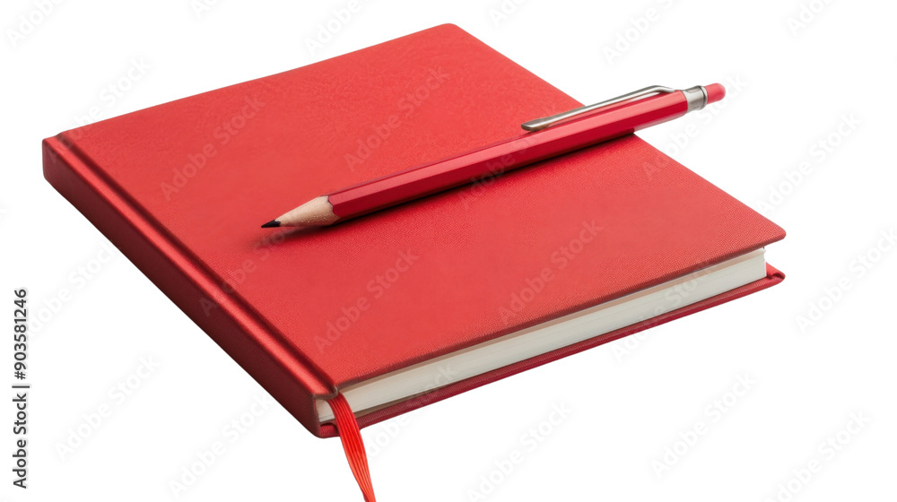Red notebook mockup template on transparent background Red notebook mockup template on transparent background