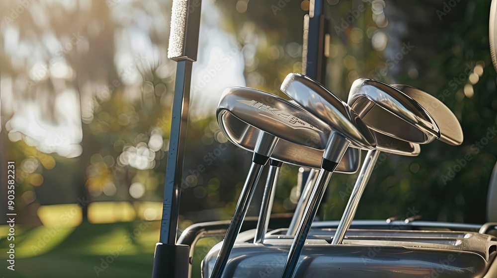Set of golf clubs in a bag against a white background. Sports equipment, golfing gear, close-up, indoor studio shot Generative by AI Set of golf clubs in a bag against a white background. Sports equipment, golfing gear, close-up, indoor studio shot Generative by AI