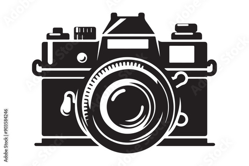 DSLR Camera Silhouette vector style, white background - Generative AI