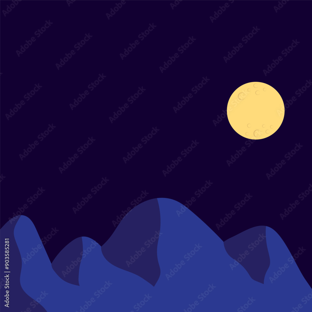 Fototapeta premium Nighttime nature background in the countryside with a full moon and dark sky