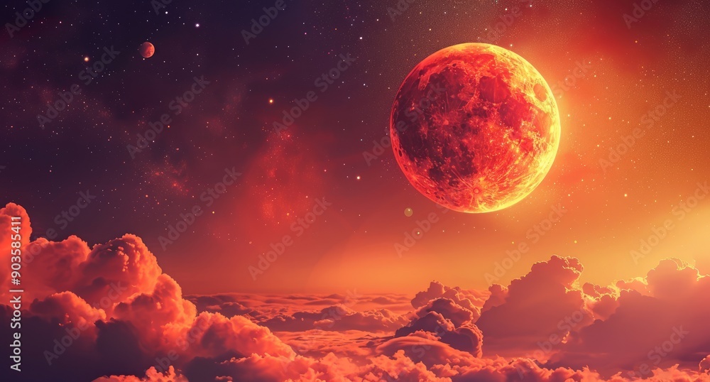 Blood Moon Rising Over Clouds