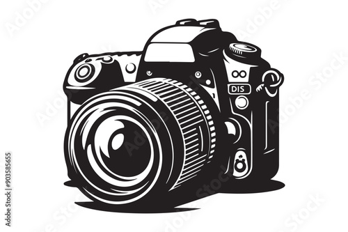 DSLR Camera vector, Silhouette vector style, white background