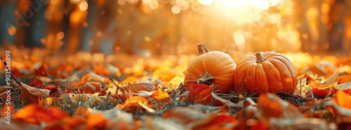 Pumpkins in Autumnal Foliage
