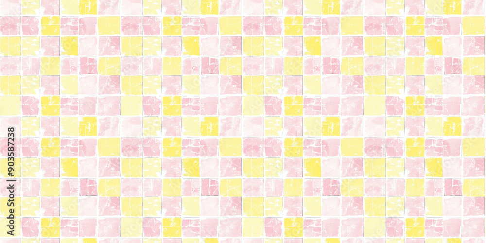 Baby pink and lemon yellow tiles background, clean surface texture, white background Baby pink and lemon yellow tiles background, clean surface texture, white background