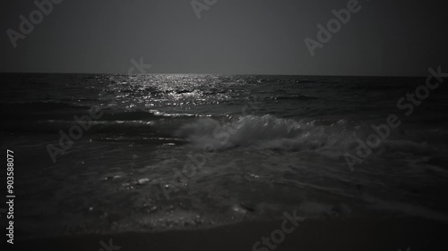 Moonlight reflection on sea shallow surface Persian Gulf the night hazy landscape in Iran ocean beach scenic wonderful evening panoramic view amazing travel destination Saudi Qatar tourism attraction