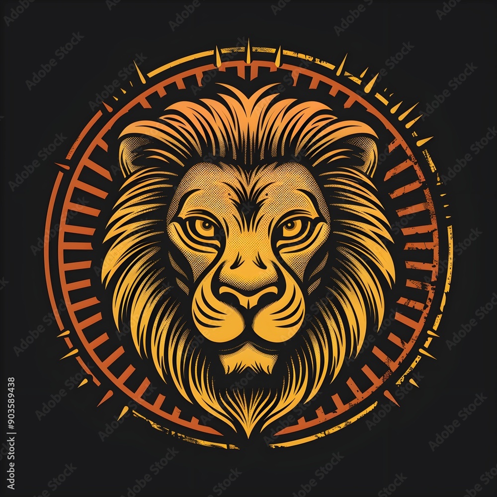 Whimsical Retro Lion Emblem Logo Design on dark background Whimsical Retro Lion Emblem Logo Design on dark background