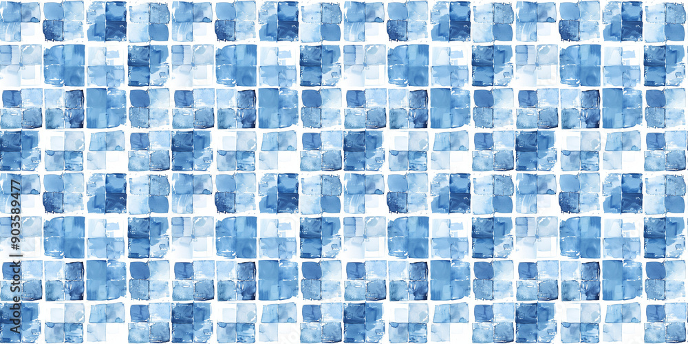 Fototapeta premium Blue tiles pattern background, clean surface texture, white background