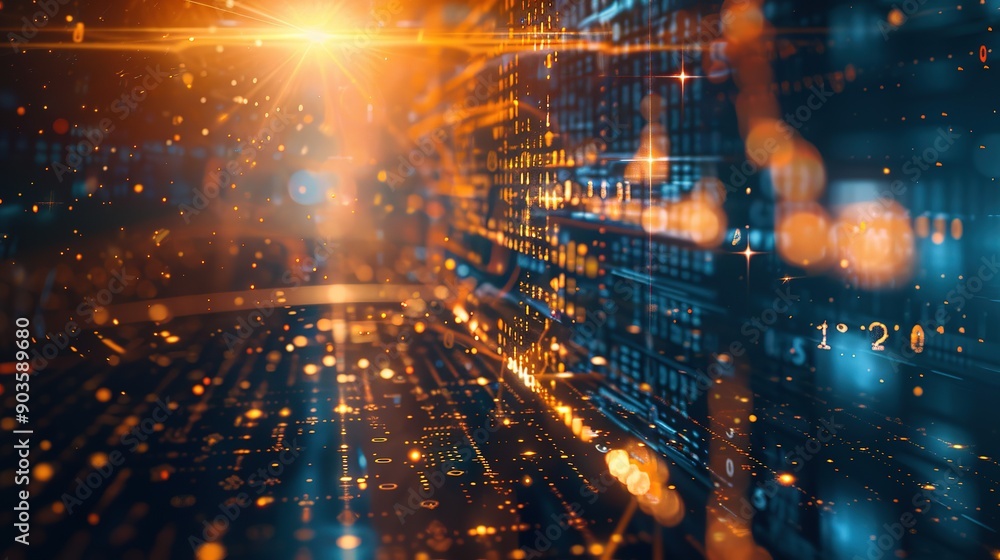Abstract Digital Data Flow with Glowing Lights and Bokeh Abstract Digital Data Flow with Glowing Lights and Bokeh