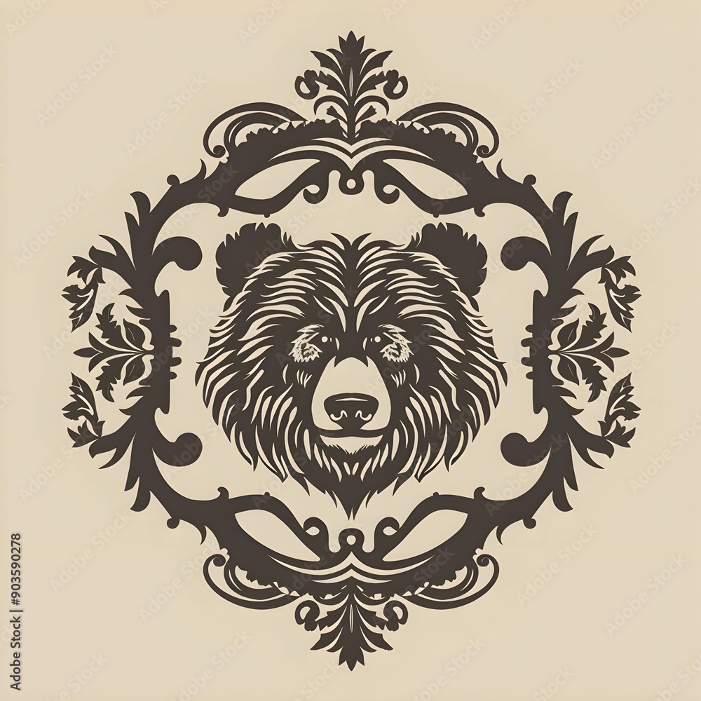 Fototapeta premium Vintage Style Emblem Logo with Cute Bear Motif in Format 