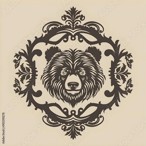 Vintage Style Emblem Logo with Cute Bear Motif in Format  photo