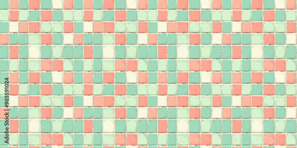 Light coral and seafoam green tiles background, clean surface texture, white background Light coral and seafoam green tiles background, clean surface texture, white background