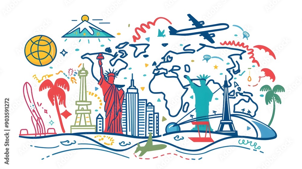 Fototapeta premium Vector line web concept for travel and tourism