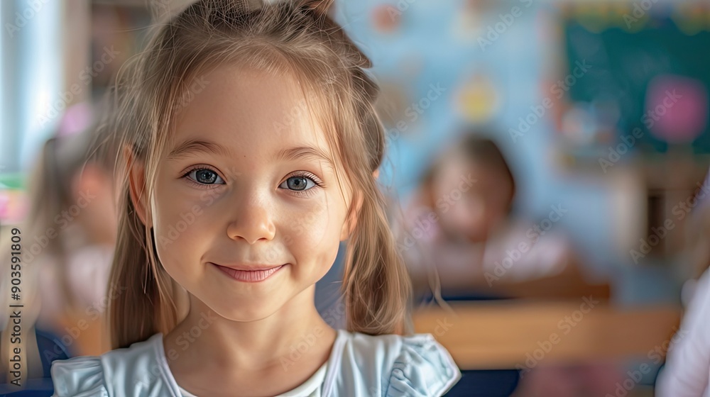 Smiling little girl in classroom. Smiling little girl in classroom.