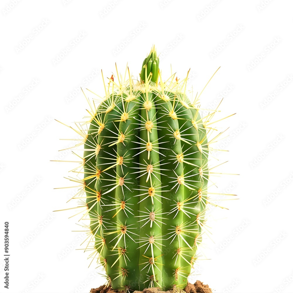 Single green cactus isolated on white background Single green cactus isolated on white background
