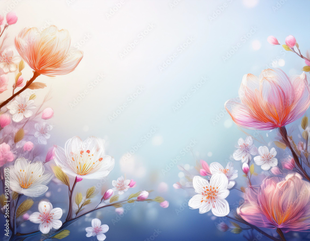 Naklejka premium Blooming Spring Flowers with White Copyspace Perfect Background for Inspirational Quotes and Messages