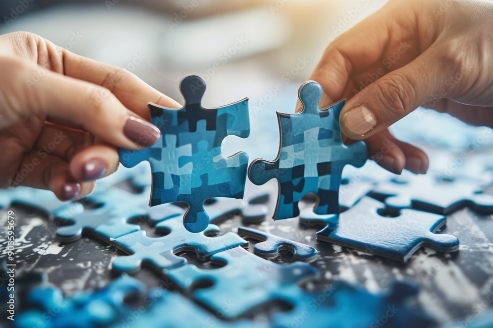 Collaborative teamwork to connect and solve a problem through cooperation and brainstorming, using jigsaw puzzle pieces. Collaborative teamwork to connect and solve a problem through cooperation and brainstorming, using jigsaw puzzle pieces.